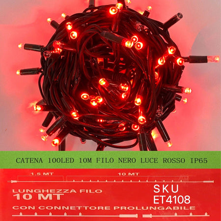 catena luminosa 100 led 10 metri filo nero luce rosso ip65 /ET4108 Casa e cucina/Decorazioni per interni/Addobbi e decorazioni per ricorrenze/Decorazioni natalizie/Luci natalizie/Catene luminose per interni Zencoccostore - Formia, Commerciovirtuoso.it