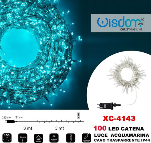 Catena Luminosa 100 Luci Led Lucciole Luce Acquamarina Cavo Trasparente Xc-4143 Illuminazione/Illuminazione per esterni/Catene luminose Trade Shop italia - Napoli, Commerciovirtuoso.it