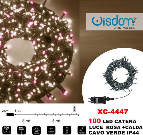 Catena Luminosa 100 Luci Led Lucciole Luce Rosa + Calda Cavo Verde Ip44 Xc-4447 Illuminazione/Illuminazione per esterni/Catene luminose Trade Shop italia - Napoli, Commerciovirtuoso.it