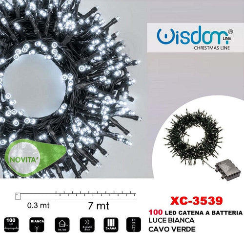 Catena Luminosa 100led Lucciole Con Batteria Cavo Verde Luce Bianca Ip44 Xc-3539 Illuminazione/Illuminazione per esterni/Catene luminose Trade Shop italia - Napoli, Commerciovirtuoso.it