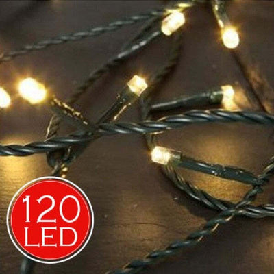 Catena-Luminosa-14,5mt-Luci-Natale-120-Led-Bianco-Caldo-Luminar-Interno-Esterno