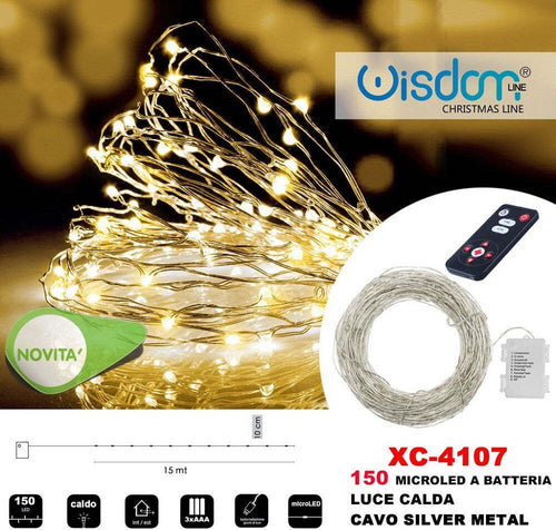 Catena Luminosa 150 Microled A Batteria Cavo Silver Metal Luce Calda Xc-4107 Illuminazione/Illuminazione per esterni/Catene luminose Trade Shop italia - Napoli, Commerciovirtuoso.it