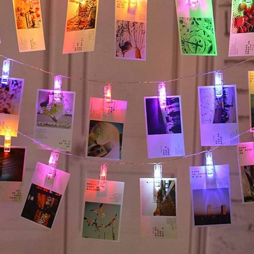 Catena-Luminosa-16-Mollette-Led-Ghirlanda-Stringa-Clip-Appendere-Foto-Multicolor