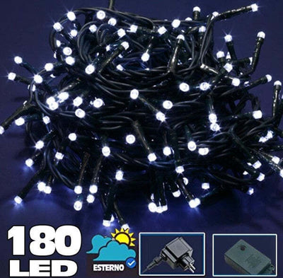 Catena-Luminosa-180-Led-Luci-Bianco-Freddo-Per-Esterno-Controller-8-Funzioni-24v