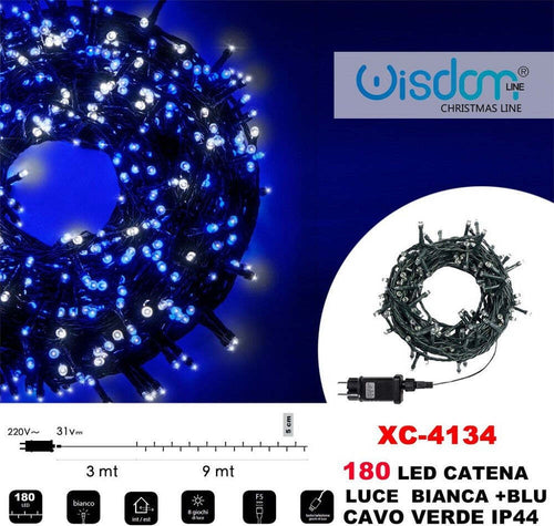 Catena Luminosa 180 Luci Led Lucciole Luce Bianca + Blu Cavo Verde Ip44 Xc-4134 Illuminazione/Illuminazione per esterni/Catene luminose Trade Shop italia - Napoli, Commerciovirtuoso.it