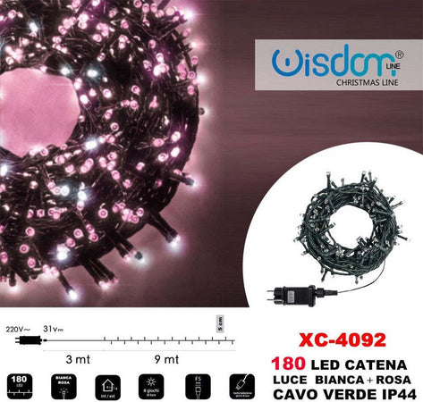 Catena Luminosa 180 Luci Led Lucciole Luce Bianca + Rosa Cavo Verde Ip44 Xc-4092 Illuminazione/Illuminazione per esterni/Catene luminose Trade Shop italia - Napoli, Commerciovirtuoso.it