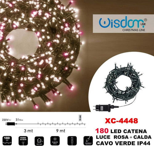 Catena Luminosa 180 Luci Led Lucciole Luce Rosa + Calda Cavo Verde Ip44 Xc-4448 Illuminazione/Illuminazione per esterni/Catene luminose Trade Shop italia - Napoli, Commerciovirtuoso.it