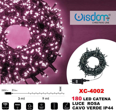 Catena Luminosa 180 Luci Led Lucciole Luce Rosa Cavo Verde Ip44 Xc-4002 Illuminazione/Illuminazione per esterni/Catene luminose Trade Shop italia - Napoli, Commerciovirtuoso.it
