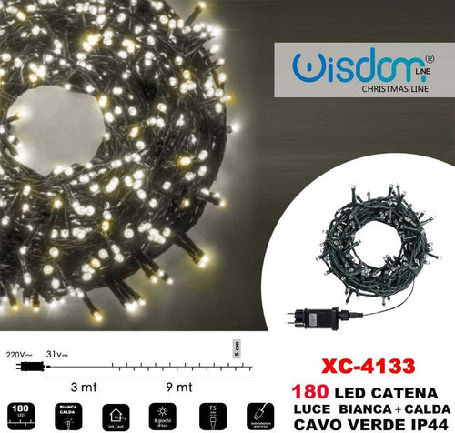 Catena Luminosa 180luci Led Lucciole Luce Bianca + Calda Cavo Verde Ip44 Xc-4133 Illuminazione/Illuminazione per esterni/Catene luminose Trade Shop italia - Napoli, Commerciovirtuoso.it