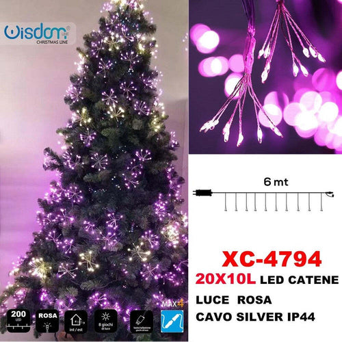 Catena Luminosa 200 Led 20x10 Luci Con Ciuffi Luce Rosa Cavo Silver Ip44 Xc-4794 Illuminazione/Illuminazione per esterni/Catene luminose Trade Shop italia - Napoli, Commerciovirtuoso.it
