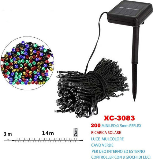 Catena Luminosa 200 Led Con Ricarica Ad Energia Solare Luce Multicolore Xc-3083 Illuminazione/Illuminazione per esterni/Catene luminose Trade Shop italia - Napoli, Commerciovirtuoso.it