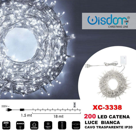 Catena Luminosa 200 Luci Led Lucciole Luce Bianca Cavo Trasparente Ip20 Xc-3338 Illuminazione/Illuminazione per esterni/Catene luminose Trade Shop italia - Napoli, Commerciovirtuoso.it
