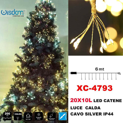 Catena Luminosa 200led 20x10 Luci Con Ciuffi Luce Calda Cavo Silver Ip44 Xc-4793 Illuminazione/Illuminazione per esterni/Catene luminose Trade Shop italia - Napoli, Commerciovirtuoso.it