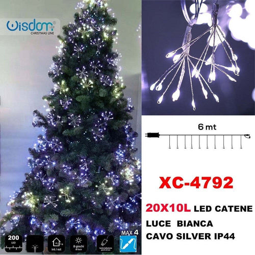 Catena Luminosa 200led 20x10luci Con Ciuffi Luce Bianca Cavo Silver Ip44 Xc-4792 Illuminazione/Illuminazione per esterni/Catene luminose Trade Shop italia - Napoli, Commerciovirtuoso.it