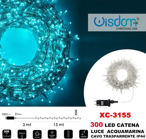Catena Luminosa 300 Luci Led Lucciole Luce Acquamarina Cavo Trasparente Xc-3155 Illuminazione/Illuminazione per esterni/Catene luminose Trade Shop italia - Napoli, Commerciovirtuoso.it