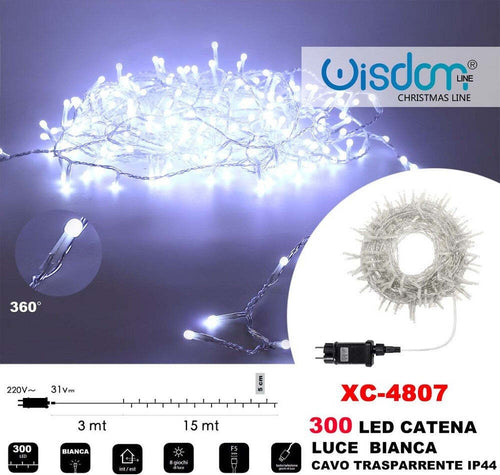Catena Luminosa 300 Luci Led Lucciole Luce Bianca Cavo Trasparente Ip44 Xc-4807 Illuminazione/Illuminazione per esterni/Catene luminose Trade Shop italia - Napoli, Commerciovirtuoso.it