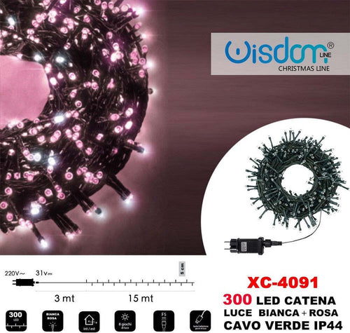 Catena Luminosa 300 Luci Led Lucciole Luce Bianca + Rosa Cavo Verde Ip44 Xc-4091 Illuminazione/Illuminazione per esterni/Catene luminose Trade Shop italia - Napoli, Commerciovirtuoso.it