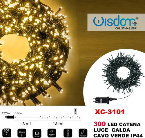 Catena Luminosa 300 Luci Led Lucciole Luce Calda Cavo Verde Ip44 Xc-3101 Illuminazione/Illuminazione per esterni/Catene luminose Trade Shop italia - Napoli, Commerciovirtuoso.it