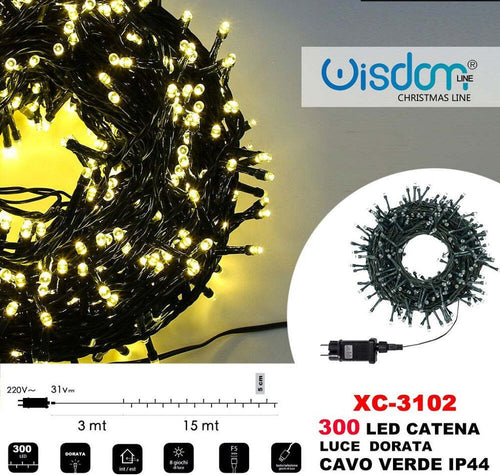 Catena Luminosa 300 Luci Led Lucciole Luce Dorata Cavo Verde Ip44 Xc-3102 Illuminazione/Illuminazione per esterni/Catene luminose Trade Shop italia - Napoli, Commerciovirtuoso.it