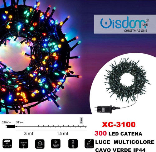 Catena Luminosa 300 Luci Led Lucciole Luce Multicolore Cavo Verde Ip44 Xc-3100 Illuminazione/Illuminazione per esterni/Catene luminose Trade Shop italia - Napoli, Commerciovirtuoso.it