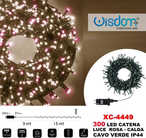 Catena Luminosa 300 Luci Led Lucciole Luce Rosa + Calda Cavo Verde Ip44 Xc-4449 Illuminazione/Illuminazione per esterni/Catene luminose Trade Shop italia - Napoli, Commerciovirtuoso.it