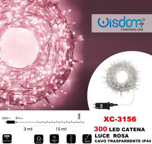 Catena Luminosa 300 Luci Led Lucciole Luce Rosa Cavo Trasparente Ip44 Xc-3156 Illuminazione/Illuminazione per esterni/Catene luminose Trade Shop italia - Napoli, Commerciovirtuoso.it