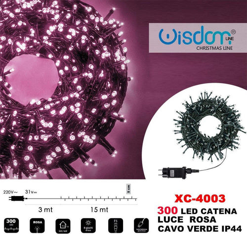 Catena Luminosa 300 Luci Led Lucciole Luce Rosa Cavo Verde Ip44 Xc-4003 Illuminazione/Illuminazione per esterni/Catene luminose Trade Shop italia - Napoli, Commerciovirtuoso.it
