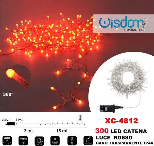 Catena Luminosa 300 Luci Led Lucciole Luce Rosso Cavo Trasparente Ip44 Xc-4812 Illuminazione/Illuminazione per esterni/Catene luminose Trade Shop italia - Napoli, Commerciovirtuoso.it