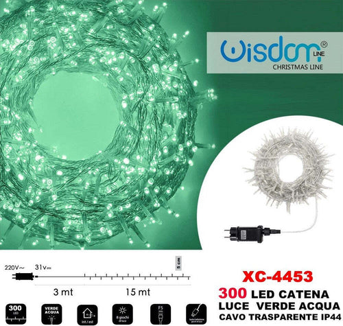 Catena Luminosa 300 Luci Led Lucciole Luce Verde Acqua Cavo Trasparente Xc-4453 Illuminazione/Illuminazione per esterni/Catene luminose Trade Shop italia - Napoli, Commerciovirtuoso.it