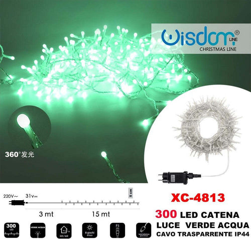 Catena Luminosa 300 Luci Led Lucciole Luce Verde Acqua Cavo Trasparente Xc-4813 Illuminazione/Illuminazione per esterni/Catene luminose Trade Shop italia - Napoli, Commerciovirtuoso.it