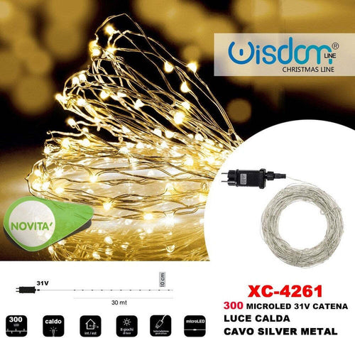 Catena Luminosa 300 Microled Lucciole Luce Calda Cavo Silver In Metallo Xc-4261 Illuminazione/Illuminazione per esterni/Catene luminose Trade Shop italia - Napoli, Commerciovirtuoso.it
