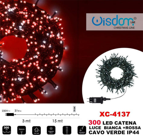 Catena Luminosa 300luci Led Lucciole Luce Bianca + Rossa Cavo Verde Ip44 Xc-4137 Illuminazione/Illuminazione per esterni/Catene luminose Trade Shop italia - Napoli, Commerciovirtuoso.it