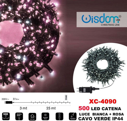 Catena Luminosa 500 Luci Led Lucciole Luce Bianca + Rosa Cavo Verde Ip44 Xc-4090 Illuminazione/Illuminazione per esterni/Catene luminose Trade Shop italia - Napoli, Commerciovirtuoso.it