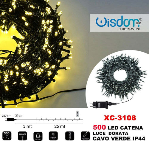 Catena Luminosa 500 Luci Led Lucciole Luce Dorata Cavo Verde Ip44 Xc-3108 Illuminazione/Illuminazione per esterni/Catene luminose Trade Shop italia - Napoli, Commerciovirtuoso.it