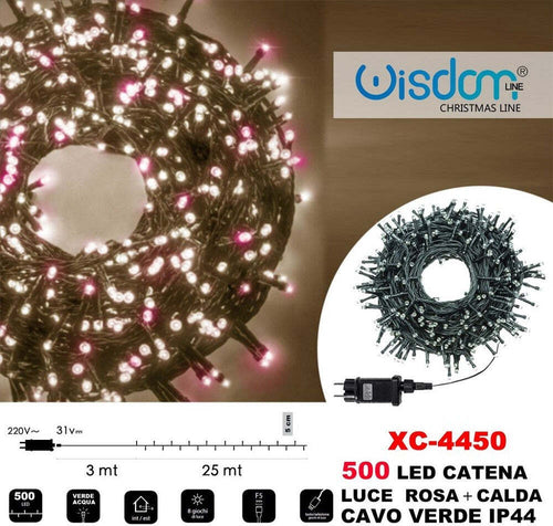 Catena Luminosa 500 Luci Led Lucciole Luce Rosa + Calda Cavo Verde Ip44 Xc-4450 Illuminazione/Illuminazione per esterni/Catene luminose Trade Shop italia - Napoli, Commerciovirtuoso.it