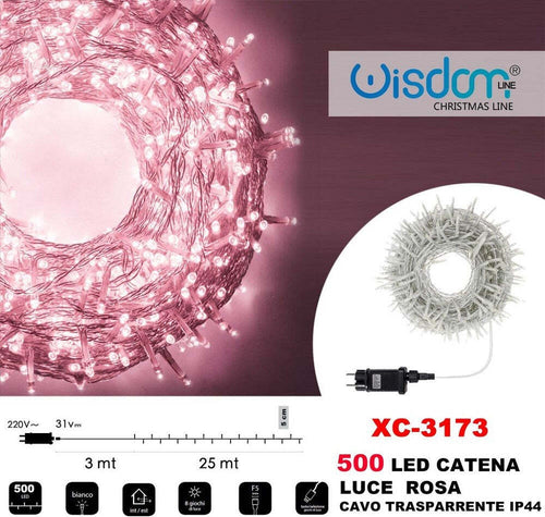 Catena Luminosa 500 Luci Led Lucciole Luce Rosa Cavo Trasparente Ip44 Xc-3173 Illuminazione/Illuminazione per esterni/Catene luminose Trade Shop italia - Napoli, Commerciovirtuoso.it