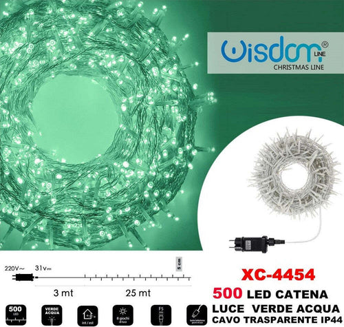 Catena Luminosa 500 Luci Led Lucciole Luce Verde Acqua Cavo Trasparente Xc-4454 Illuminazione/Illuminazione per esterni/Catene luminose Trade Shop italia - Napoli, Commerciovirtuoso.it
