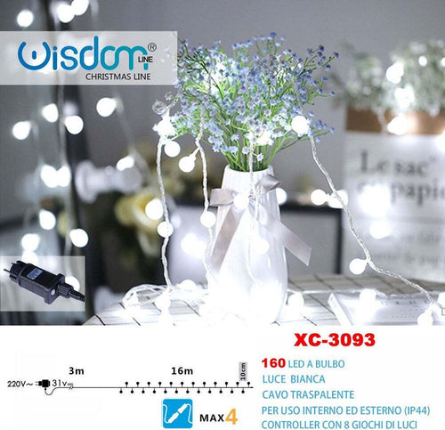 Catena Luminosa A Bulbo 160led Luce Bianco Cavo Trasparente 8 Giochi Luce Xc-3093 Illuminazione/Illuminazione per esterni/Catene luminose Trade Shop italia - Napoli, Commerciovirtuoso.it