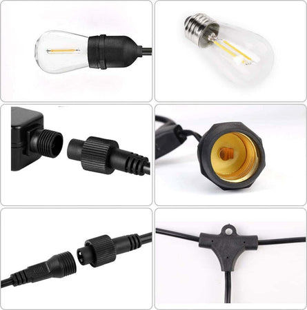 Catena-luminosa-esterno-20-Lampadine-E27-LED-cavo-NERO-10-mt-STRINGA-impermeabile-IP65
