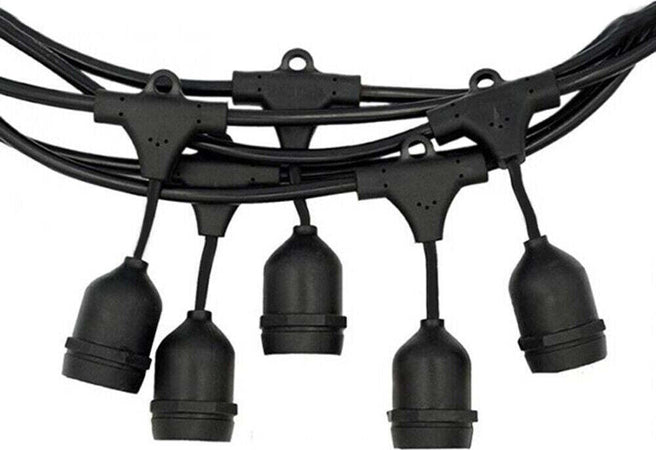 Catena-luminosa-esterno-20-Lampadine-E27-LED-cavo-NERO-10-mt-STRINGA-impermeabile-IP65