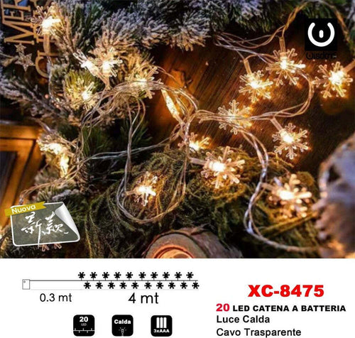 Catena Luminosa Fiocchi Neve 20led A Batteria Luce Calda Cavo Traparente Xc-8475 Illuminazione/Illuminazione per esterni/Catene luminose Trade Shop italia - Napoli, Commerciovirtuoso.it