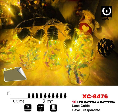 Catena Luminosa Lampadine Bulbo 10led Batteria Luce Calda Cavo Traparente Xc-8476 Illuminazione/Illuminazione per esterni/Catene luminose Trade Shop italia - Napoli, Commerciovirtuoso.it