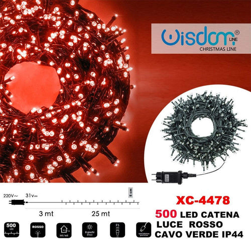 Catena Luminosa Luci 500 Led Lucciole Luce Rosso Cavo Verde Ip44 Xc-4478 Illuminazione/Illuminazione per esterni/Catene luminose Trade Shop italia - Napoli, Commerciovirtuoso.it