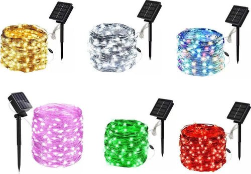 CATENA-LUMINOSA-NATALE-10-mt-100-LED-FILO-RAME-PANNELLO-SOLARE-Picchetto-8-giochi