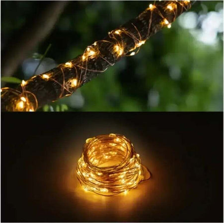 CATENA-LUMINOSA-NATALE-10-mt-100-LED-FILO-RAME-PANNELLO-SOLARE-Picchetto-8-giochi