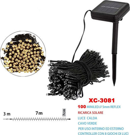 Catena Luminosa Natale 100 Led Con Ricarica Ad Energia Solare Luce Calda Xc-3081 Casa e cucina/Decorazioni per interni/Addobbi e decorazioni per ricorrenze/Decorazioni natalizie/Luci natalizie/Catene luminose per esterni Trade Shop italia - Napoli, Commerciovirtuoso.it