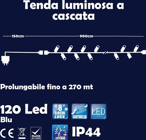 Catena Luminosa Natalizia 120 Led Luce Blu Con Flash 9mt Esterno Prolungabile Prodotti Natalizi Trade Shop italia - Napoli, Commerciovirtuoso.it