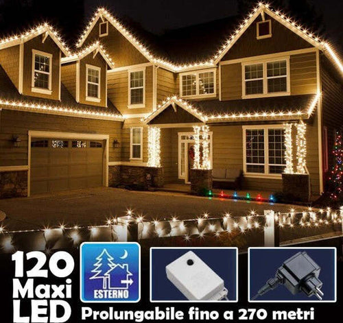 Catena-Luminosa-Natalizia-120led-Bianco-Caldo-Con-Flash-9mt-Esterno-Prolungabile