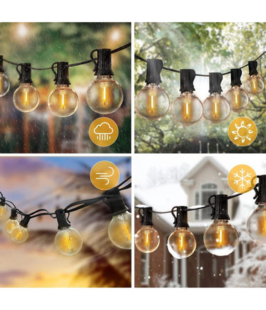 Catena Luminosa Solare Crepuscolare 30 Lampadine Filo Led 3w Luce 2200k 10 Metri