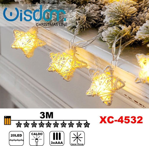 Catena Luminosa Stelle 20 Led A Batteria Luce Calda Fissa Decorazioni Xc-4532 Illuminazione/Illuminazione per esterni/Catene luminose Trade Shop italia - Napoli, Commerciovirtuoso.it